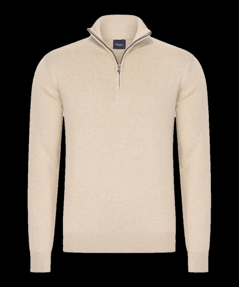 Beige half-zip met geribde boorden